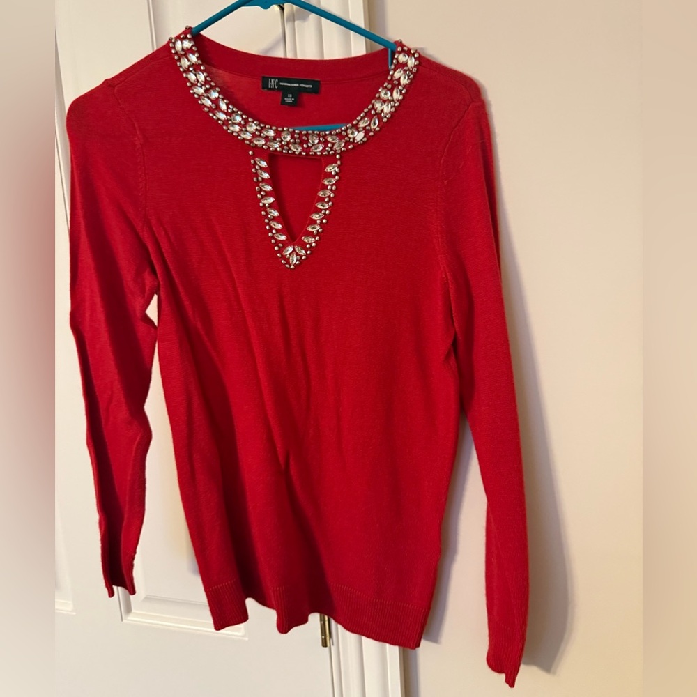 Red Embellished Women's Sweater